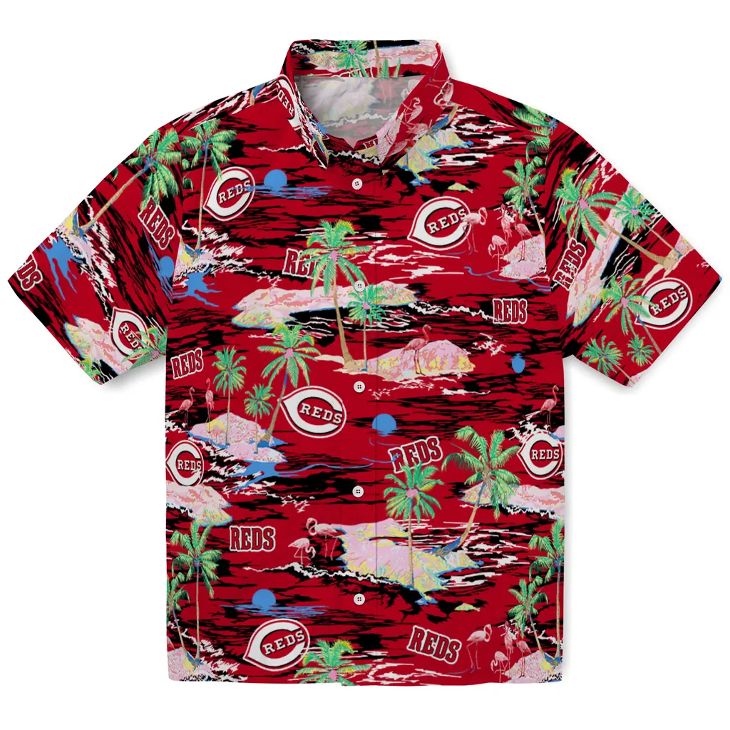 Cincinnati Reds Hawaiian Shirt - Hawaii Island cincinnati reds flamingo retreat red hawaiian shirts best selling