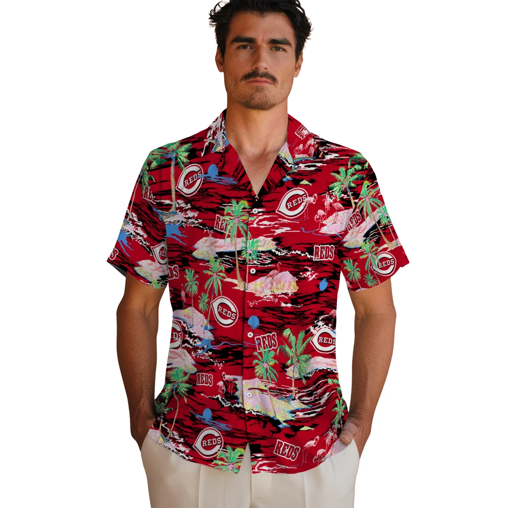 Cincinnati Reds Hawaiian Shirt - Hawaii Island cincinnati reds flamingo retreat red hawaiian shirts fashion forward