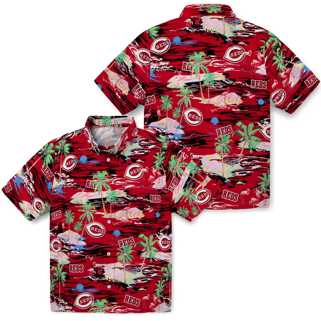 Cincinnati Reds Hawaiian Shirt - Hawaii Island cincinnati reds flamingo retreat red hawaiian shirts high quality
