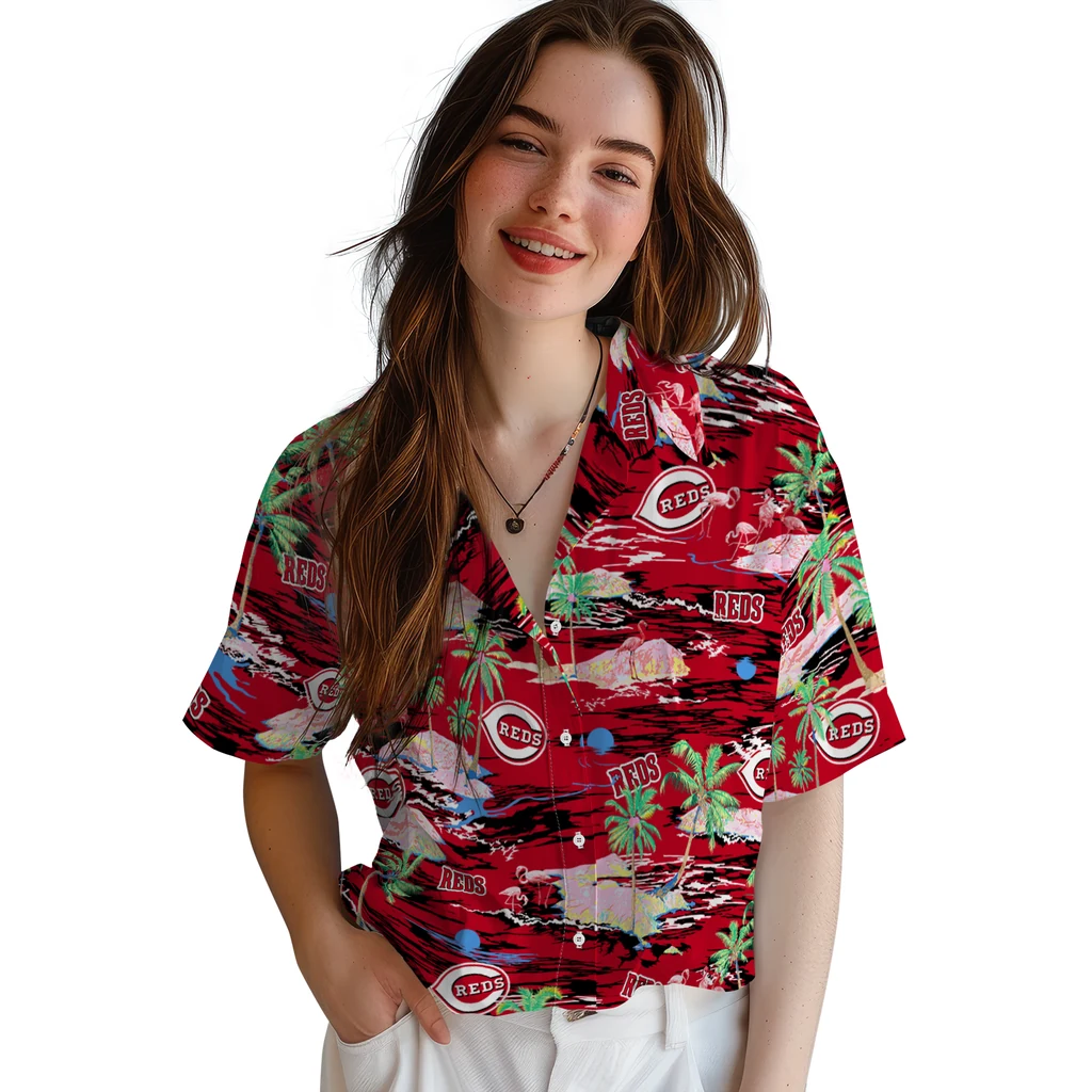 Cincinnati Reds Hawaiian Shirt - Hawaii Island cincinnati reds flamingo retreat red hawaiian shirts latest model