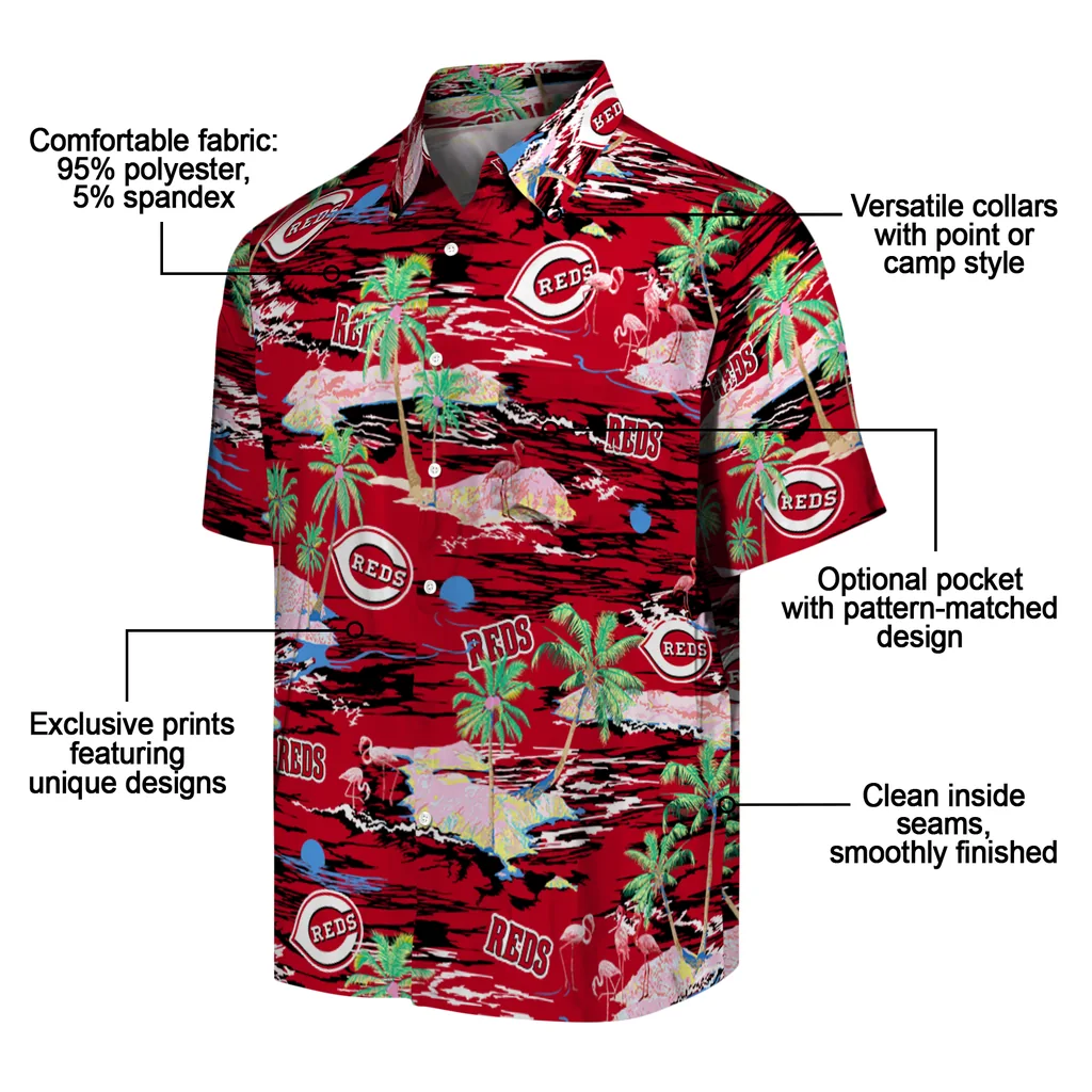 Cincinnati Reds Hawaiian Shirt - Hawaii Island cincinnati reds flamingo retreat red hawaiian shirts new arrival