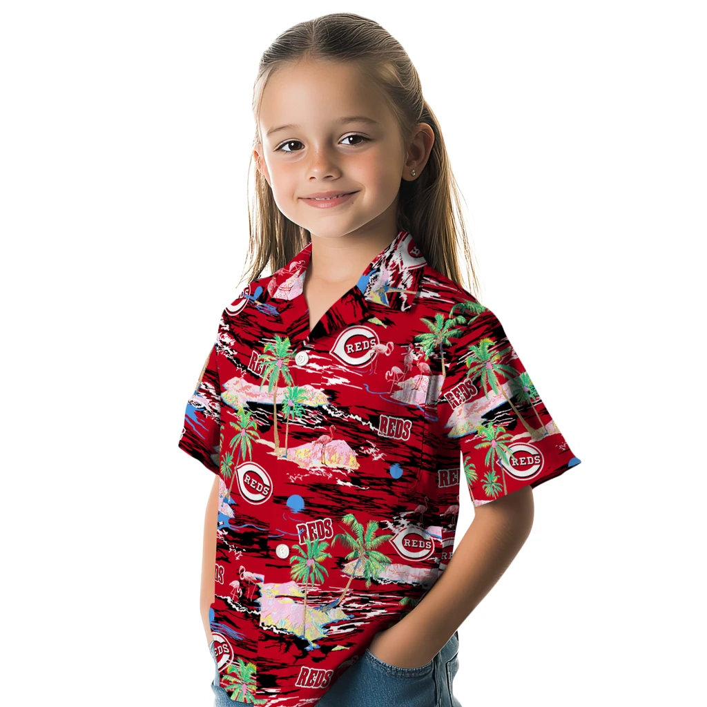 Cincinnati Reds Hawaiian Shirt - Hawaii Island cincinnati reds flamingo retreat red hawaiian shirts premium grade