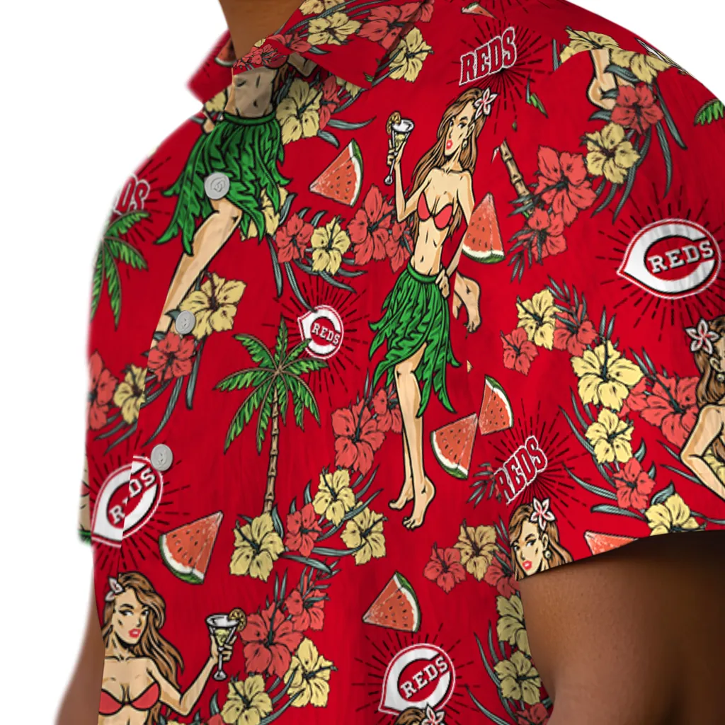Cincinnati Reds Hawaiian Shirt - Hawaiian Girls Design cincinnati reds hawaiian girls design red hawaiian shirts trendy