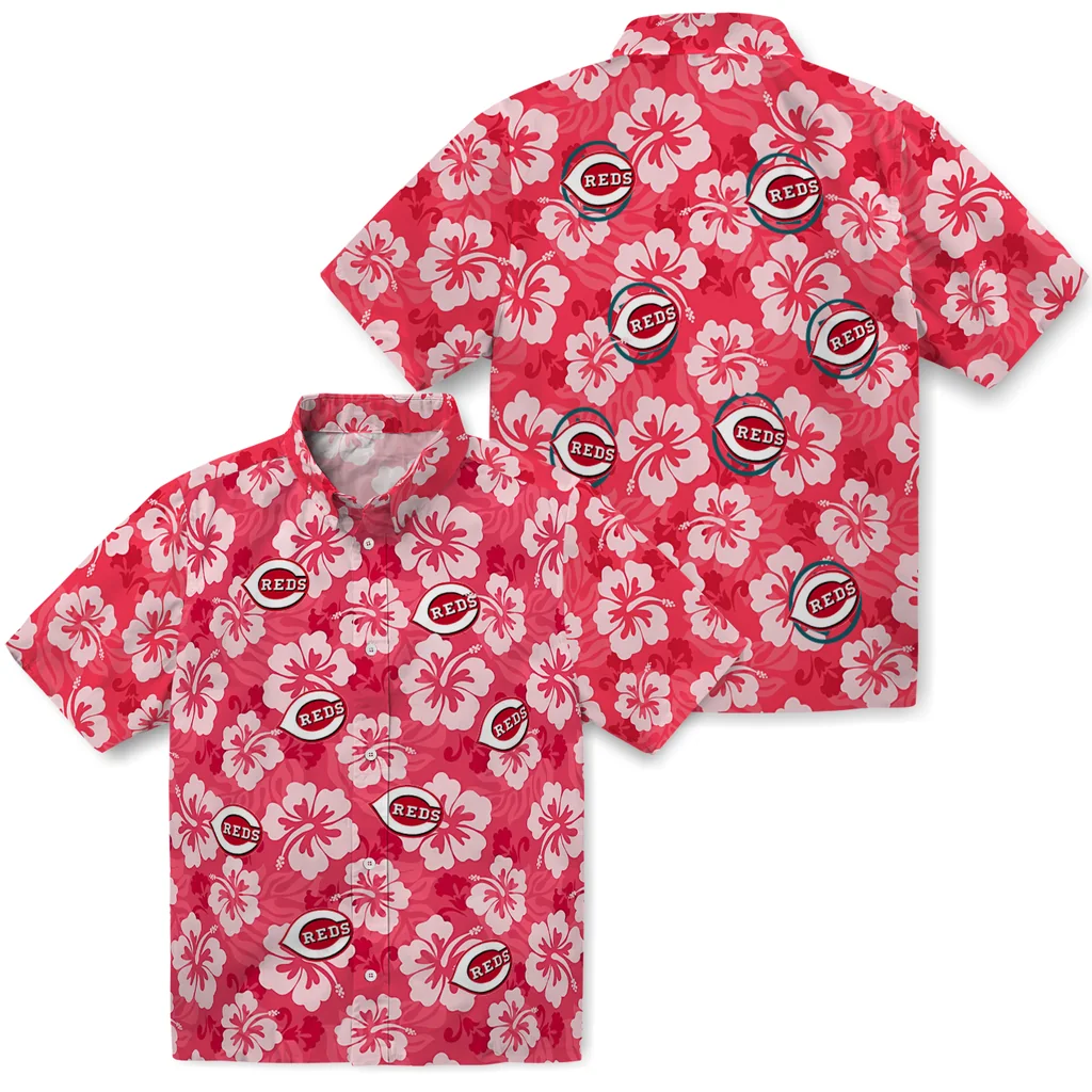 Cincinnati Reds Hawaiian Shirt - Hibiscus Cluster cincinnati reds hibiscus cluster red hawaiian shirts high quality