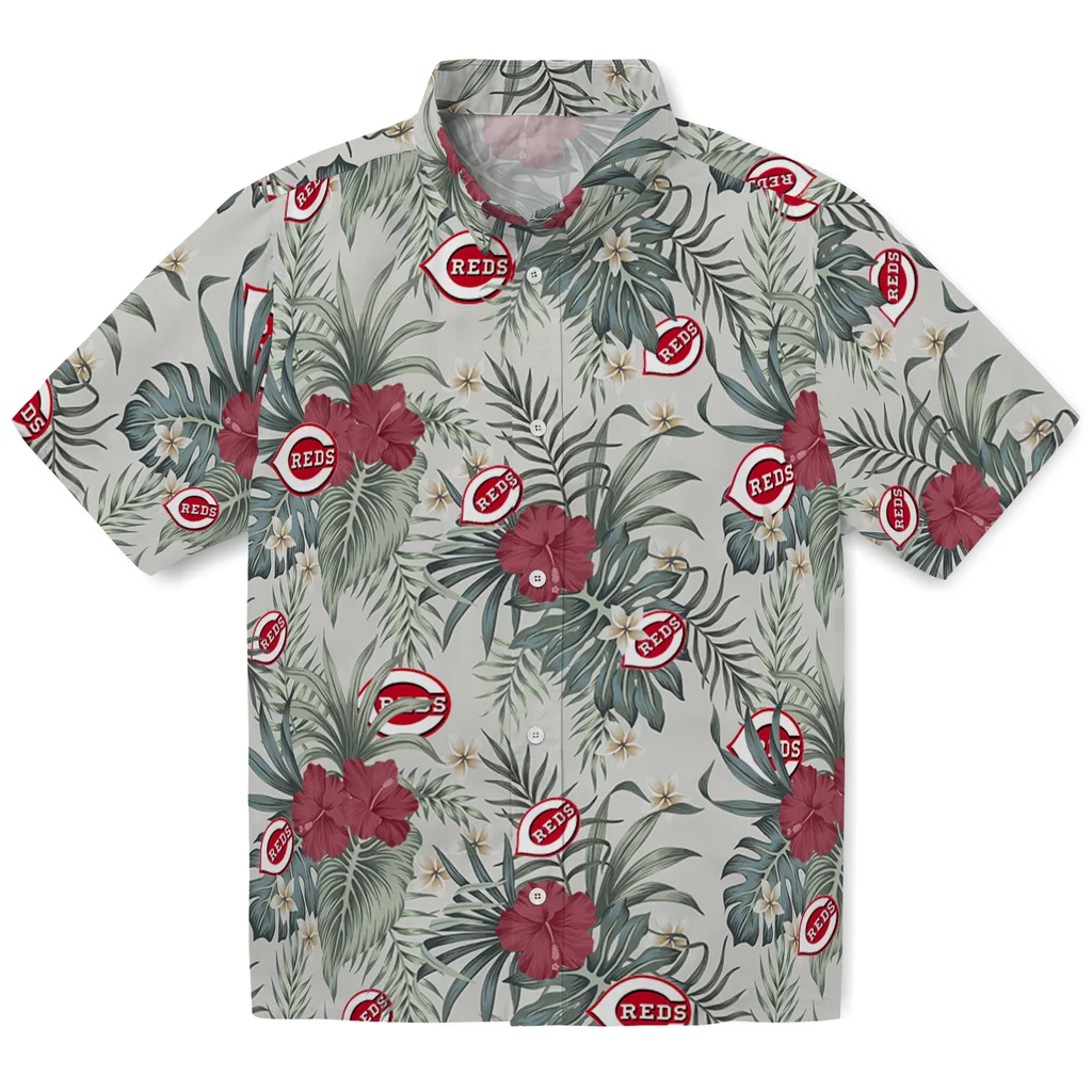 Cincinnati Reds Hawaiian Shirt - Hibiscus Designs cincinnati reds hibiscus designs beige hawaiian shirts best selling
