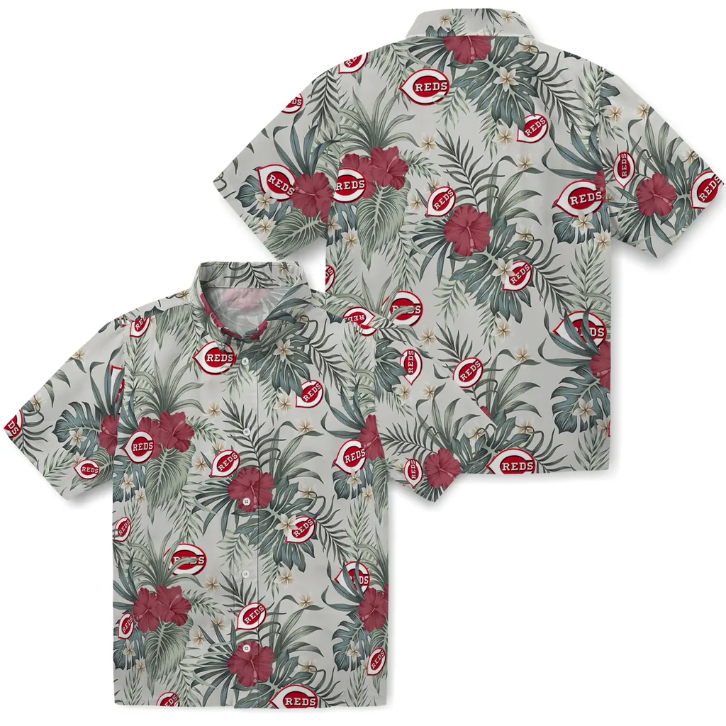 Cincinnati Reds Hawaiian Shirt - Hibiscus Designs cincinnati reds hibiscus designs beige hawaiian shirts high quality