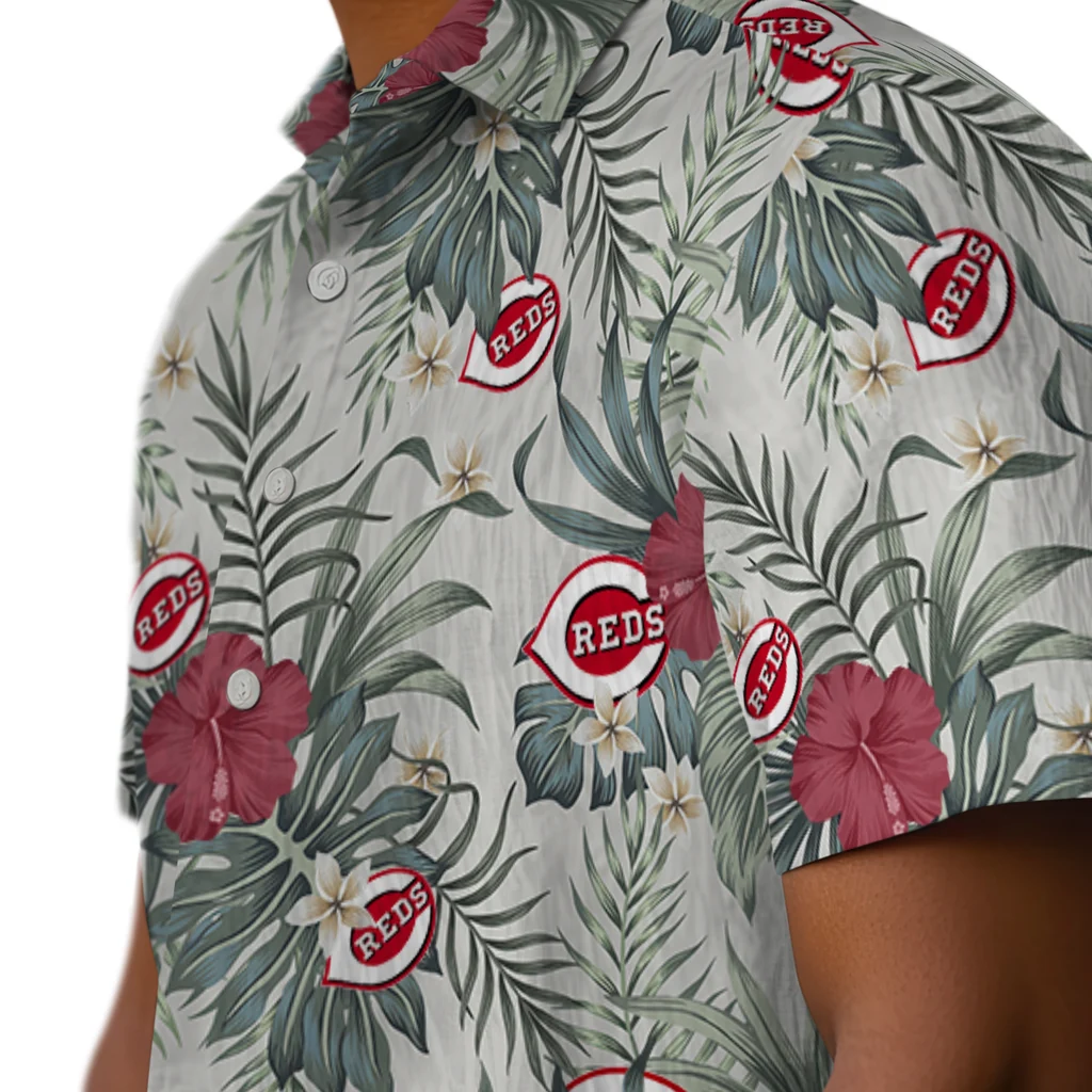 Cincinnati Reds Hawaiian Shirt - Hibiscus Designs cincinnati reds hibiscus designs beige hawaiian shirts trendy