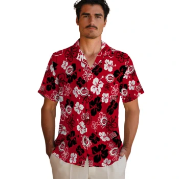 cincinnati reds hibiscus bloom red hawaiian shirts fashion forward