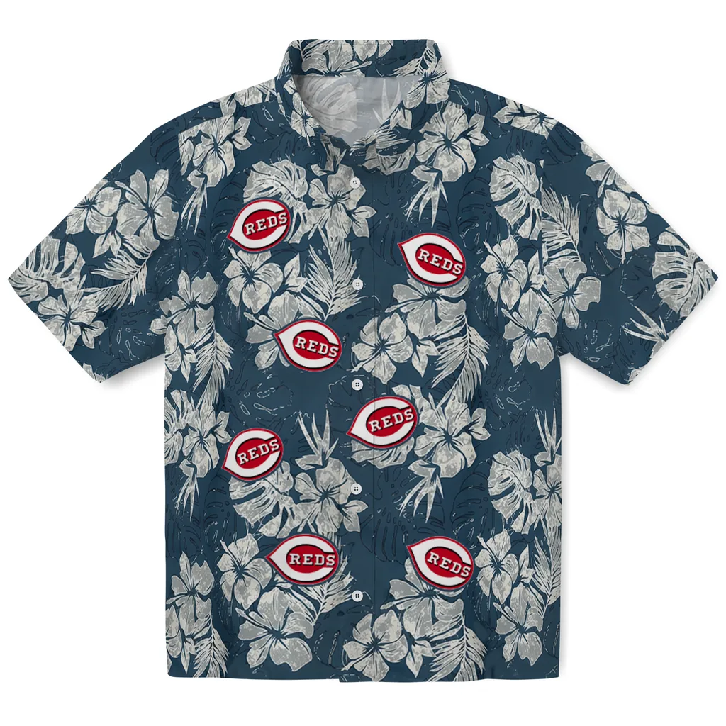 Cincinnati Reds Hawaiian Shirt - Hibiscus Flowers cincinnati reds hibiscus flowers navy blue hawaiian shirts best selling