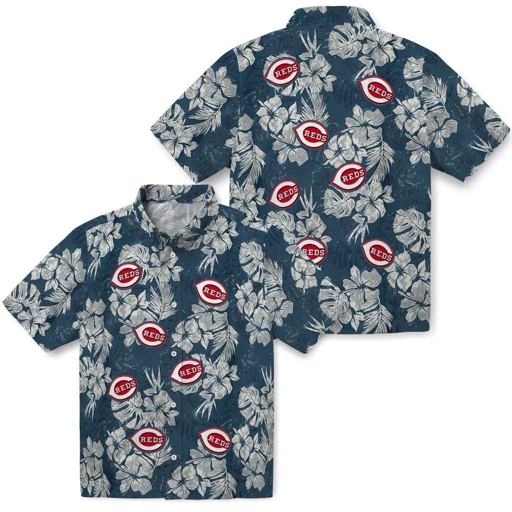 Cincinnati Reds Hawaiian Shirt - Hibiscus Flowers cincinnati reds hibiscus flowers navy blue hawaiian shirts high quality