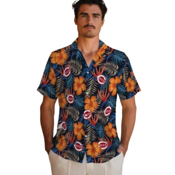 cincinnati reds hibiscus foliage hawaiian shirts fashion forward