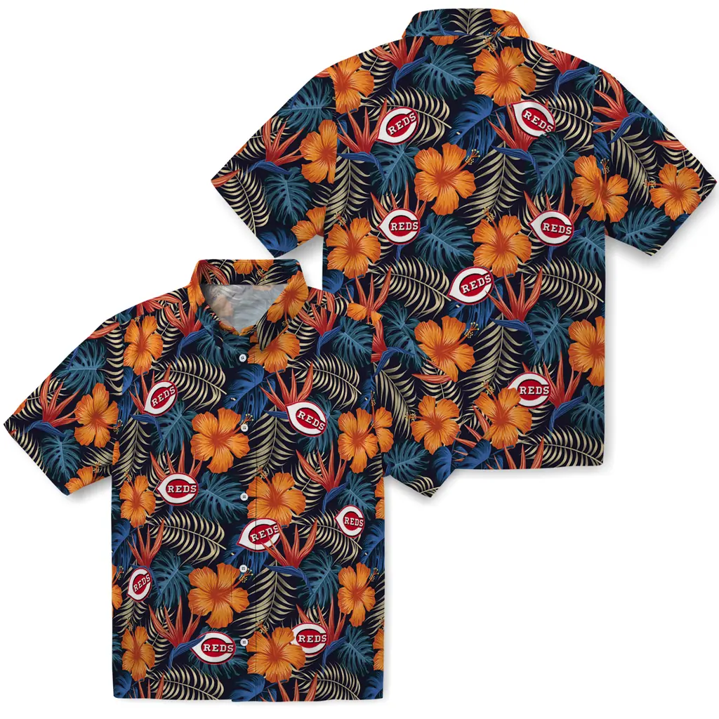 Cincinnati Reds Hawaiian Shirt - Hibiscus Foliage cincinnati reds hibiscus foliage hawaiian shirts high quality
