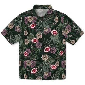 cincinnati reds hibiscus leaves pattern green hawaiian shirts best selling