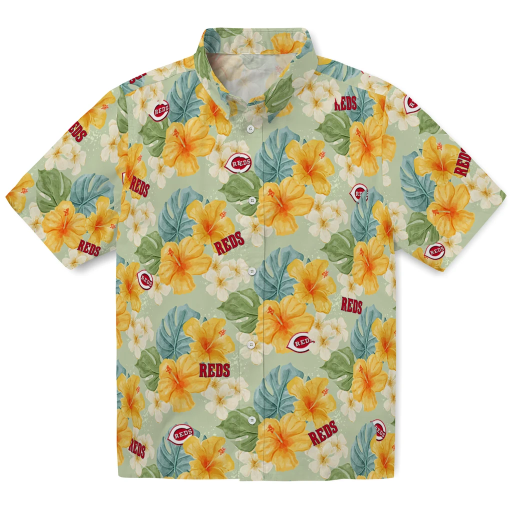 Cincinnati Reds Hawaiian Shirt - Hibiscus Mood cincinnati reds hibiscus mood pale lime yellow hawaiian shirts best selling