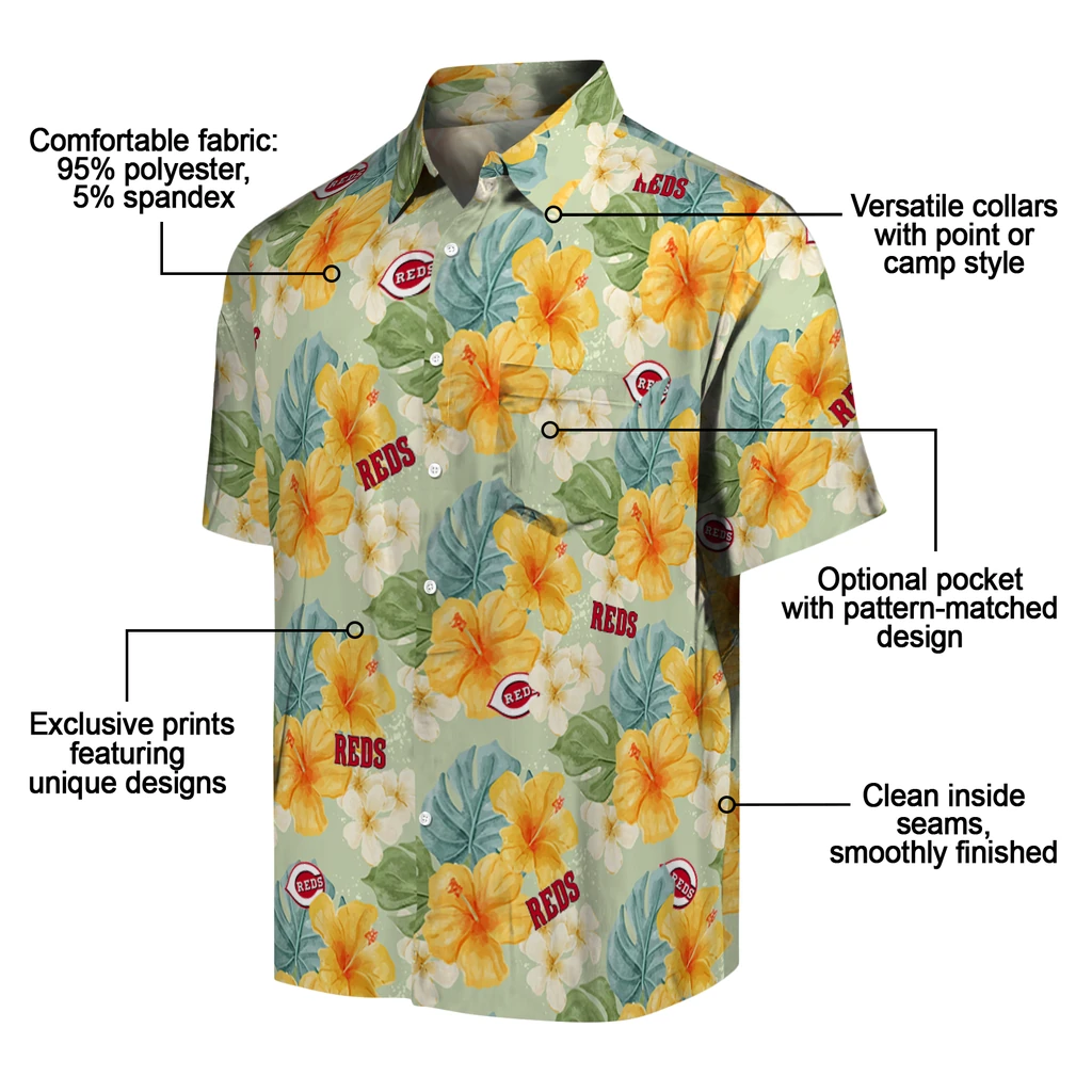 Cincinnati Reds Hawaiian Shirt - Hibiscus Mood cincinnati reds hibiscus mood pale lime yellow hawaiian shirts new arrival