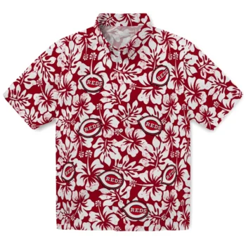 cincinnati reds hibiscus motif red white hawaiian shirts best selling
