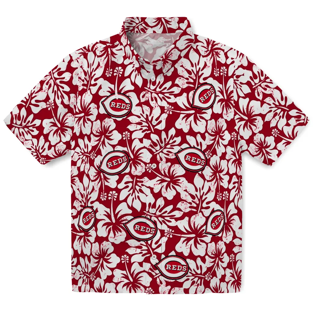 Cincinnati Reds Hawaiian Shirt - Hibiscus Motif cincinnati reds hibiscus motif red white hawaiian shirts best selling