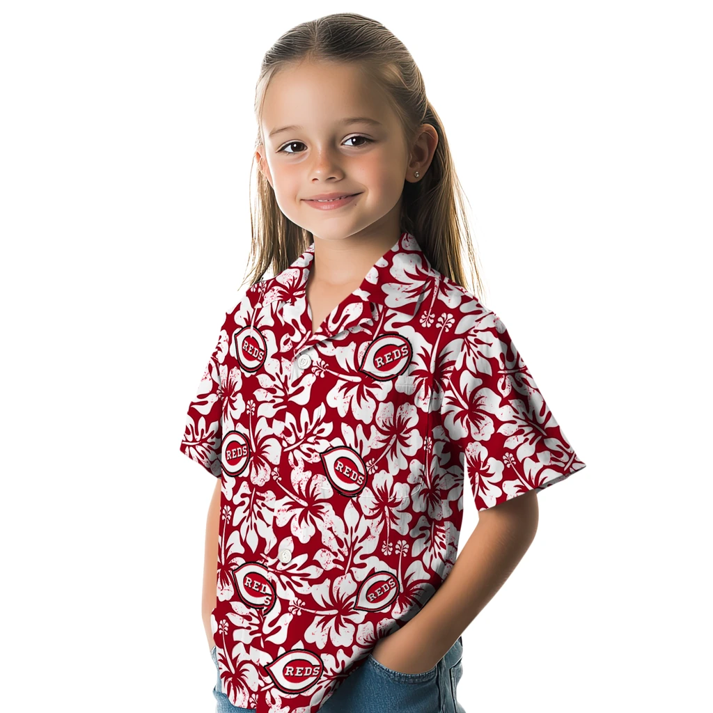 Cincinnati Reds Hawaiian Shirt - Hibiscus Motif cincinnati reds hibiscus motif red white hawaiian shirts premium grade