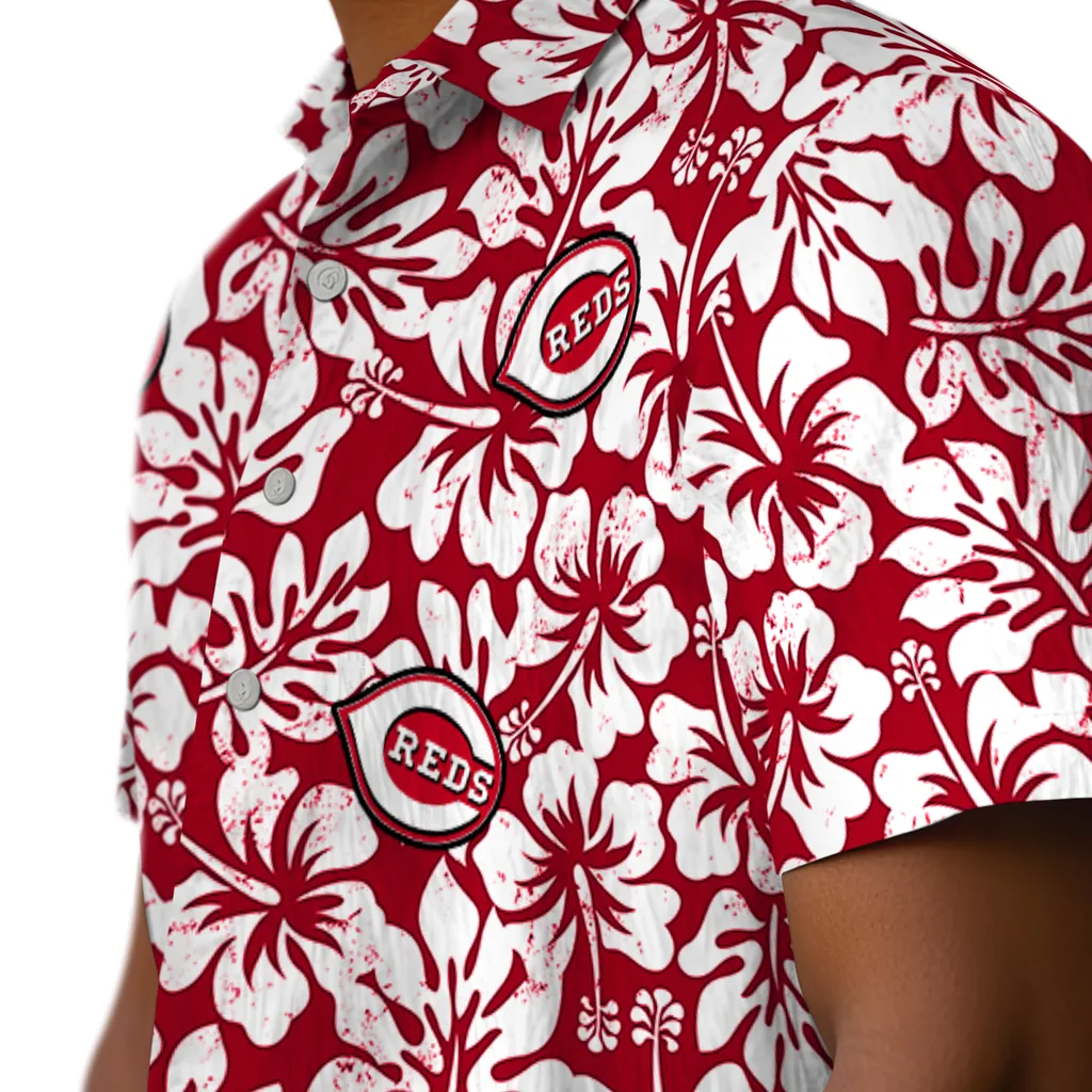 Cincinnati Reds Hawaiian Shirt - Hibiscus Motif cincinnati reds hibiscus motif red white hawaiian shirts trendy