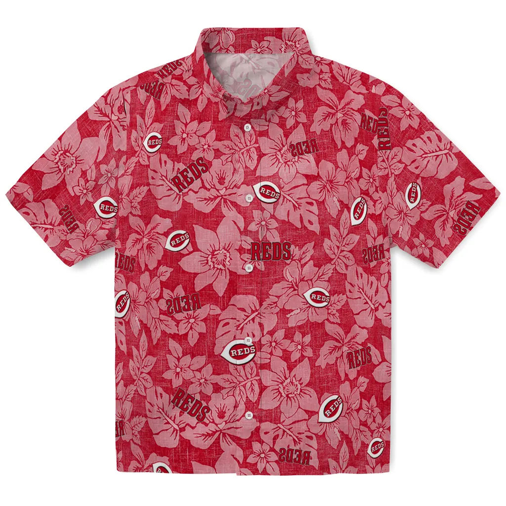 Cincinnati Reds Hawaiian Shirt - Hibiscus Oasis cincinnati reds hibiscus oasis red hawaiian shirts best selling