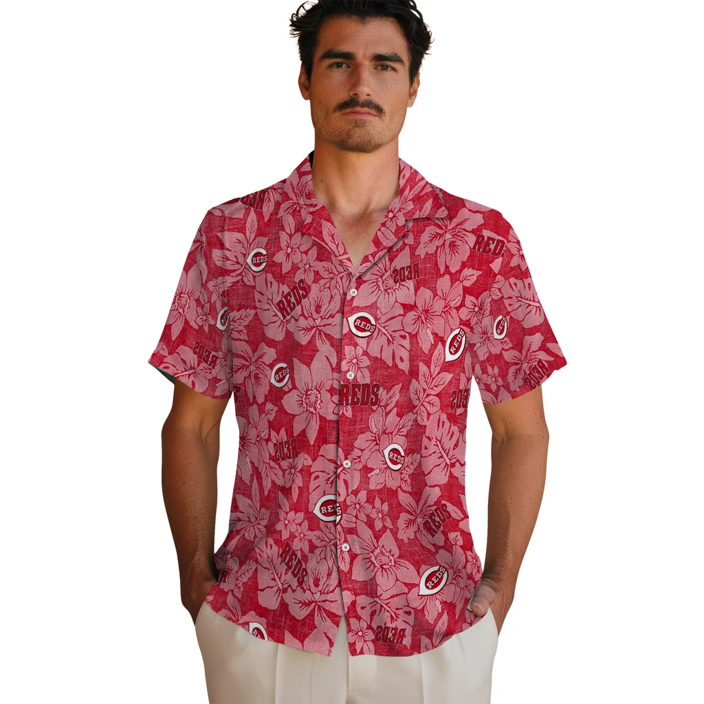 Cincinnati Reds Hawaiian Shirt - Hibiscus Oasis cincinnati reds hibiscus oasis red hawaiian shirts fashion forward