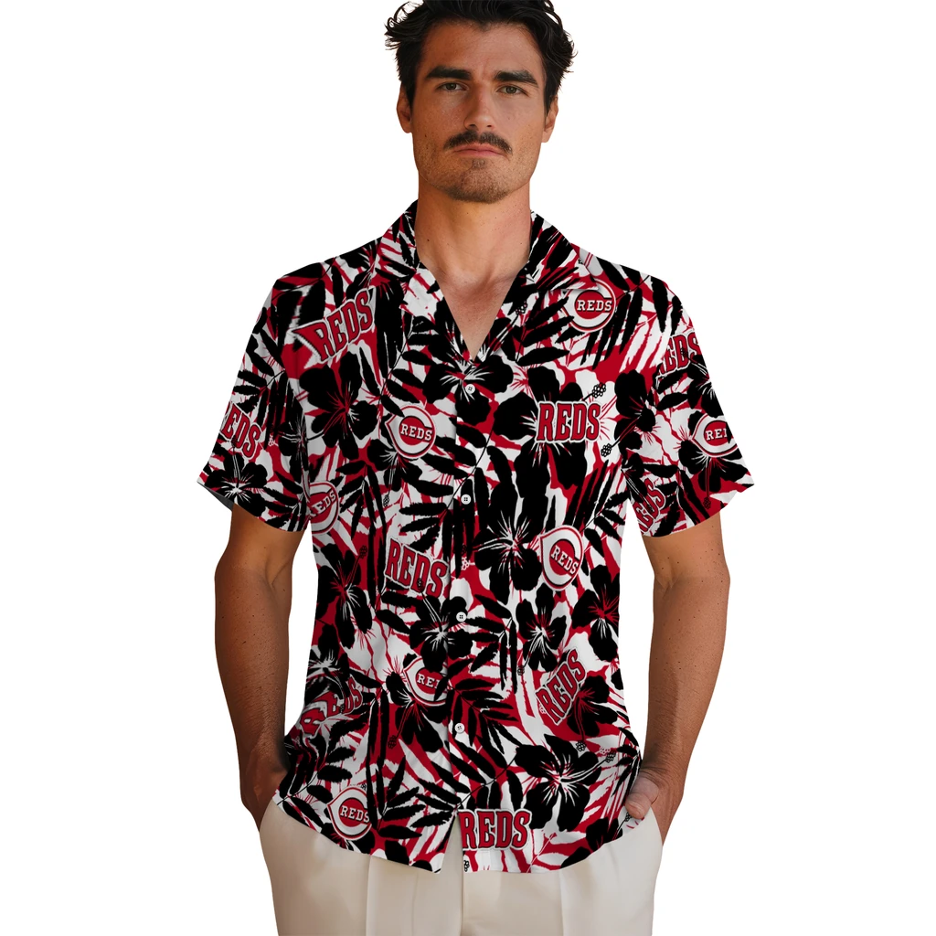 Cincinnati Reds Hawaiian Shirt - Hibiscus Overlay cincinnati reds hibiscus overlay hawaiian shirts fashion forward