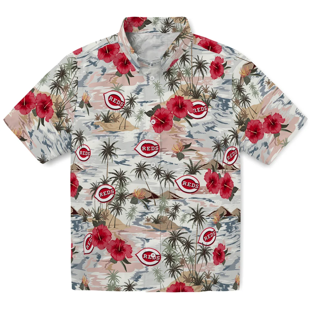 Cincinnati Reds Hawaiian Shirt - Hibiscus Seaside cincinnati reds hibiscus seaside white hawaiian shirts best selling