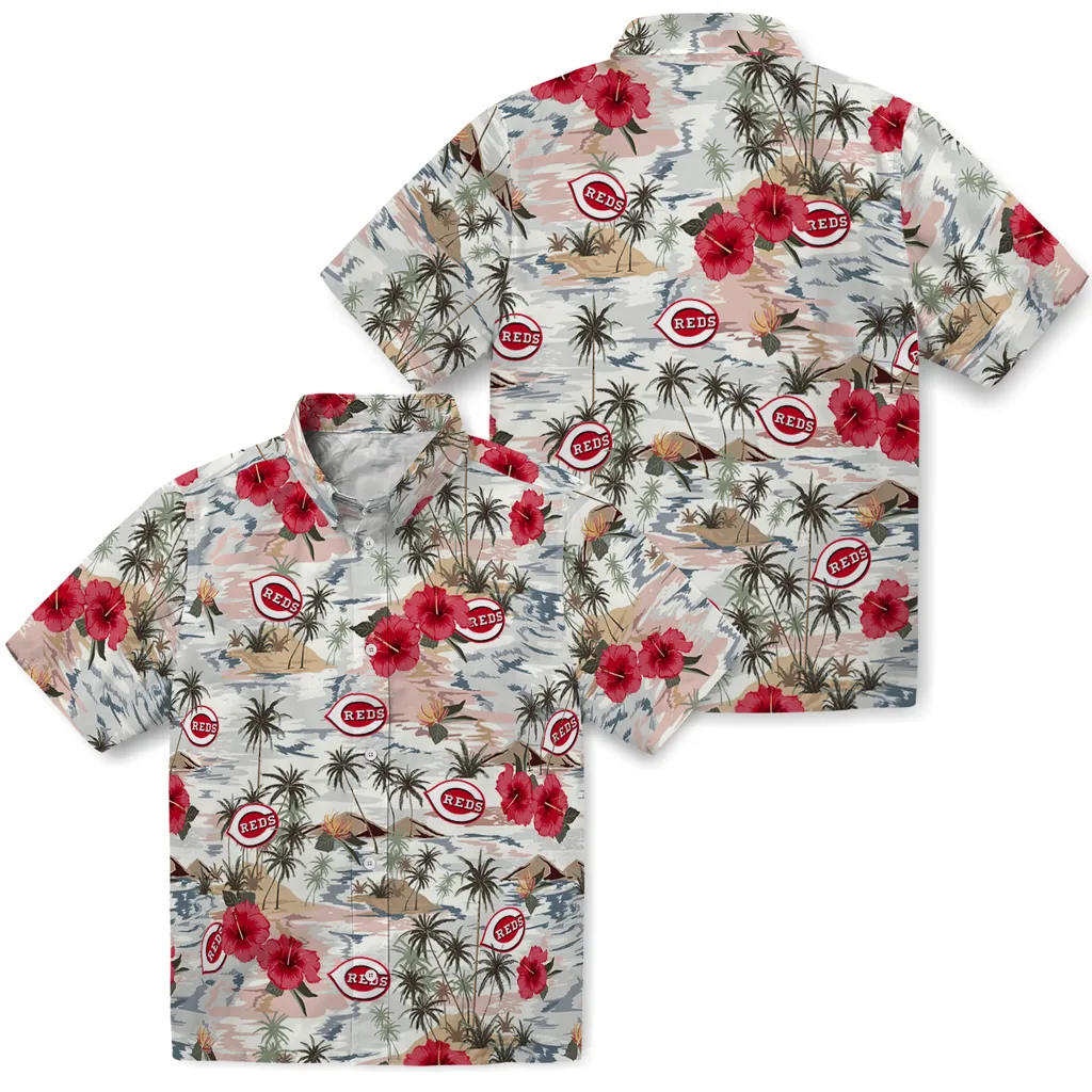Cincinnati Reds Hawaiian Shirt - Hibiscus Seaside cincinnati reds hibiscus seaside white hawaiian shirts high quality