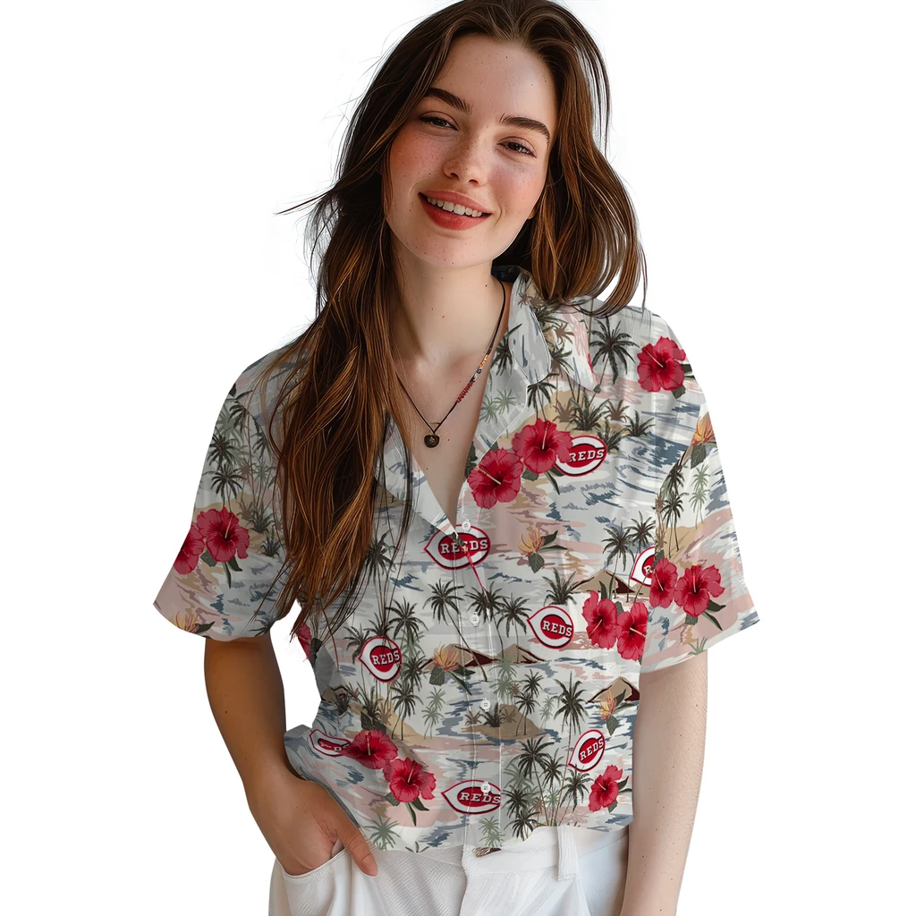 Cincinnati Reds Hawaiian Shirt - Hibiscus Seaside cincinnati reds hibiscus seaside white hawaiian shirts latest model