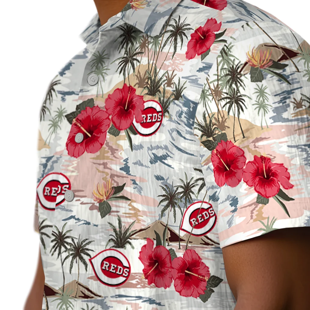 Cincinnati Reds Hawaiian Shirt - Hibiscus Seaside cincinnati reds hibiscus seaside white hawaiian shirts trendy