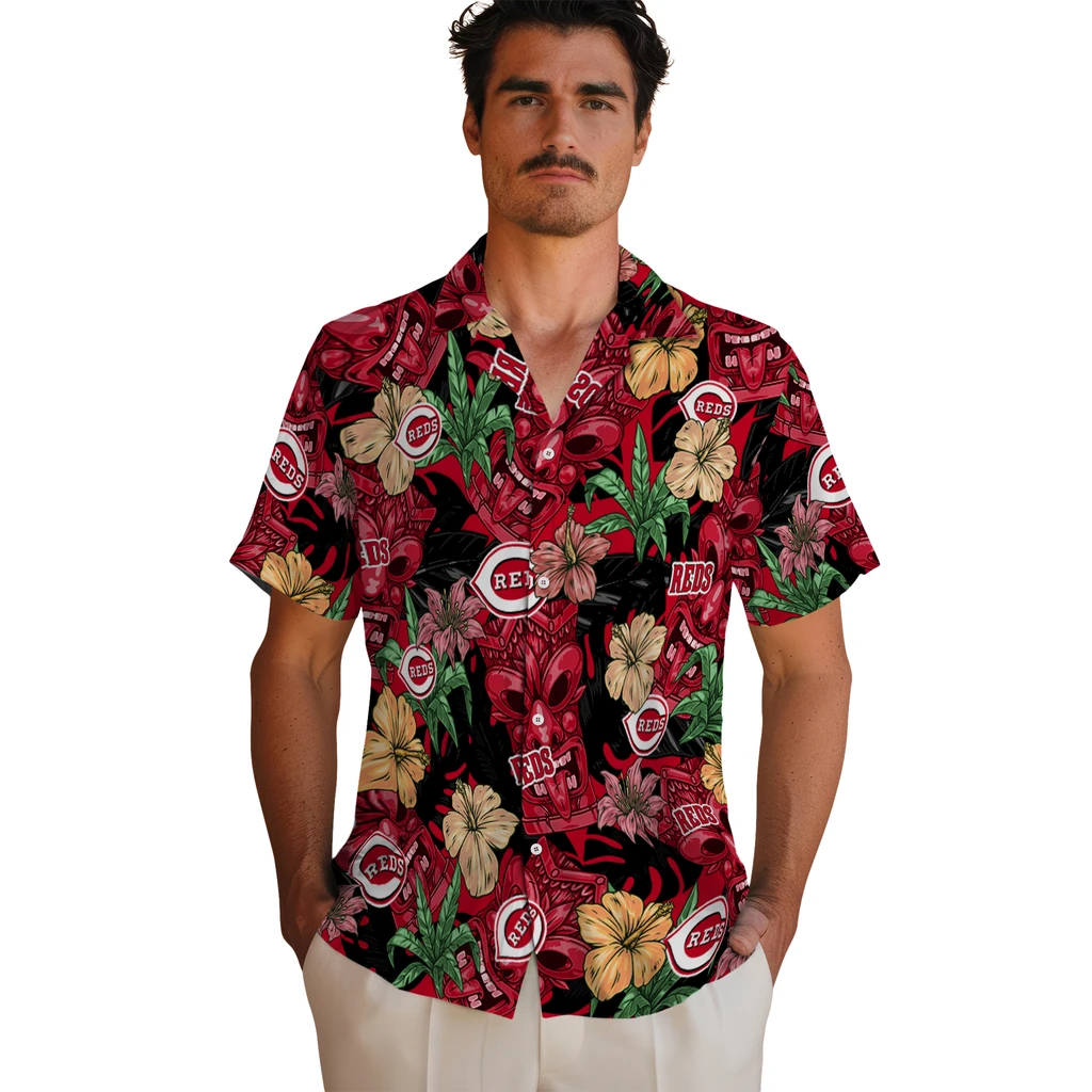 Cincinnati Reds Hawaiian Shirt - Hibiscus Tiki Jungle cincinnati reds tiki jungle red hawaiian shirts fashion forward