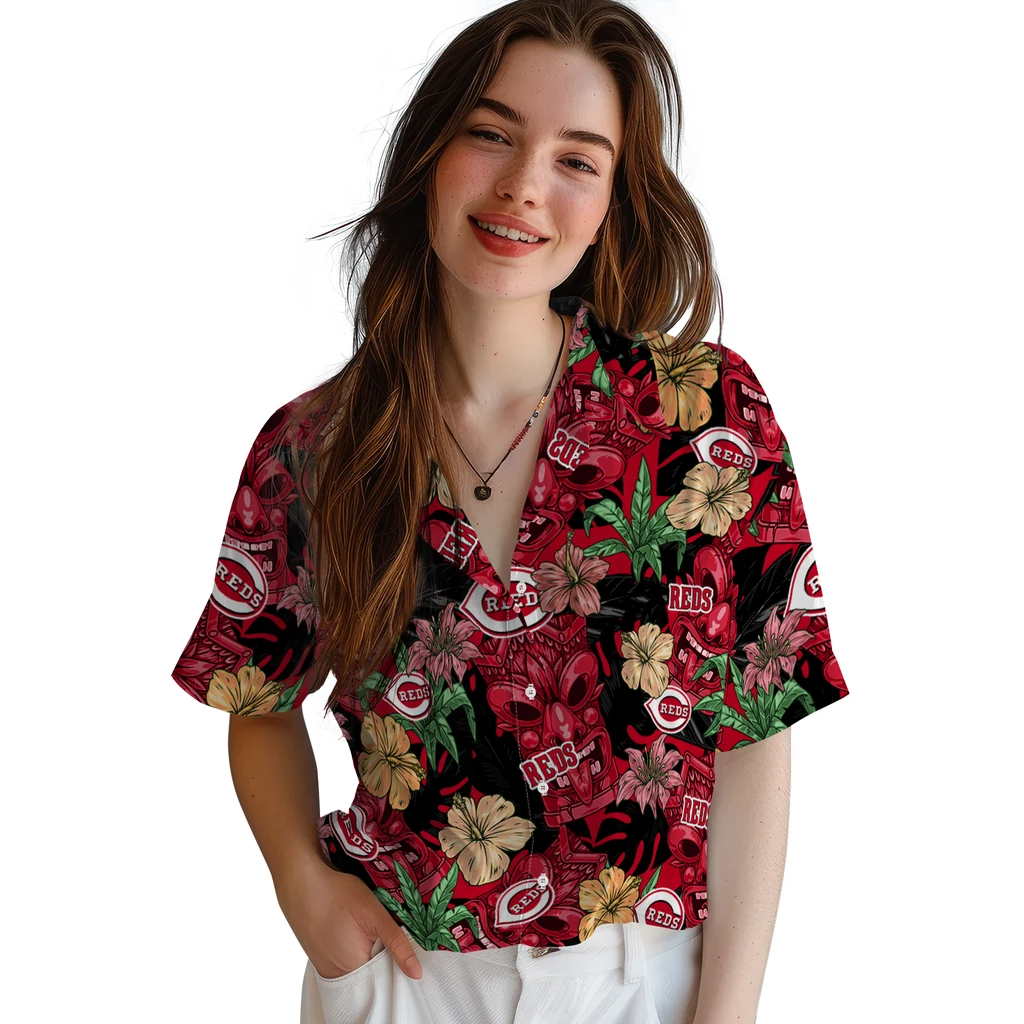 Cincinnati Reds Hawaiian Shirt - Hibiscus Tiki Jungle cincinnati reds tiki jungle red hawaiian shirts latest model
