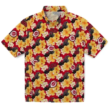 cincinnati reds hibiscus tropics red yellow hawaiian shirts best selling