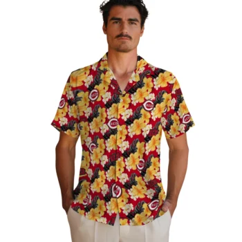 cincinnati reds hibiscus tropics red yellow hawaiian shirts fashion forward