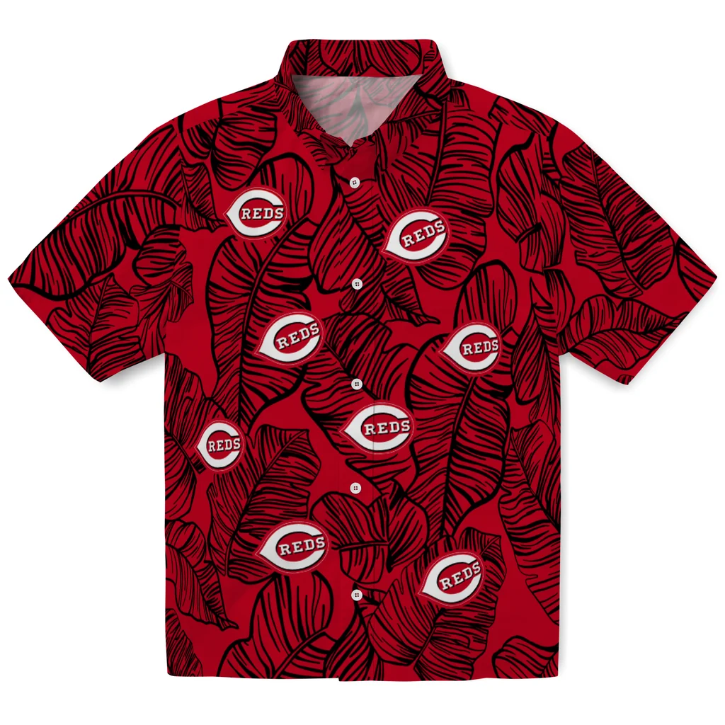 Cincinnati Reds Hawaiian Shirt - Leaf Outline cincinnati reds leaf outline red hawaiian shirts best selling