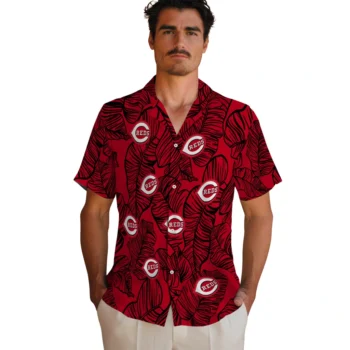 cincinnati reds leaf outline red hawaiian shirts fashion forward
