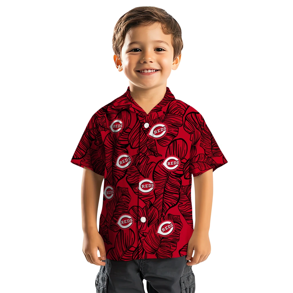 Cincinnati Reds Hawaiian Shirt - Leaf Outline cincinnati reds leaf outline red hawaiian shirts top rated