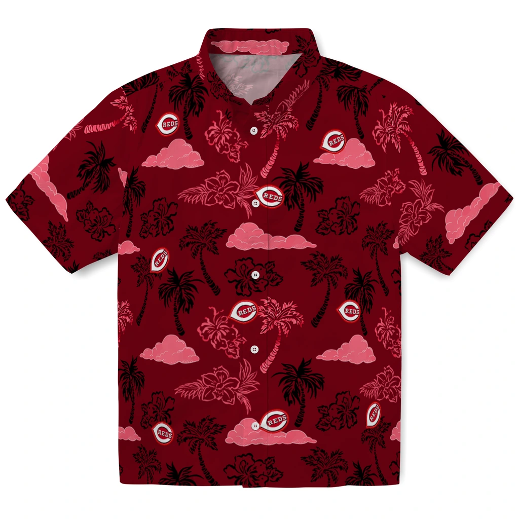 Cincinnati Reds Hawaiian Shirt - Palm And Clouds cincinnati reds palm and clouds red hawaiian shirts best selling