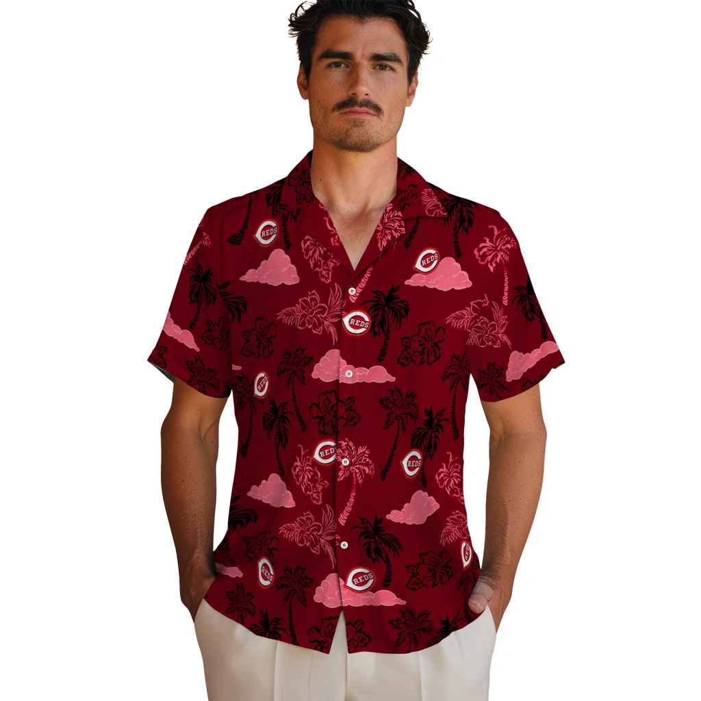 Cincinnati Reds Hawaiian Shirt - Palm And Clouds cincinnati reds palm and clouds red hawaiian shirts fashion forward
