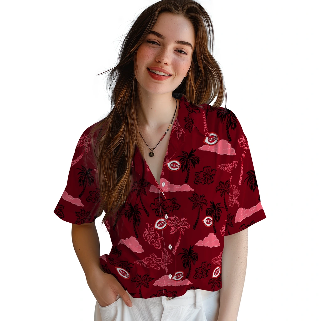 Cincinnati Reds Hawaiian Shirt - Palm And Clouds cincinnati reds palm and clouds red hawaiian shirts latest model