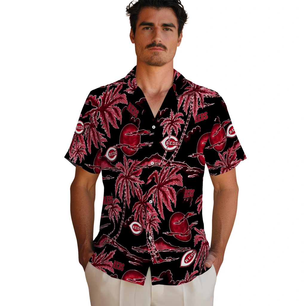 Cincinnati Reds Hawaiian Shirt - Palm Sunset cincinnati reds palm sunset hawaiian shirts fashion forward