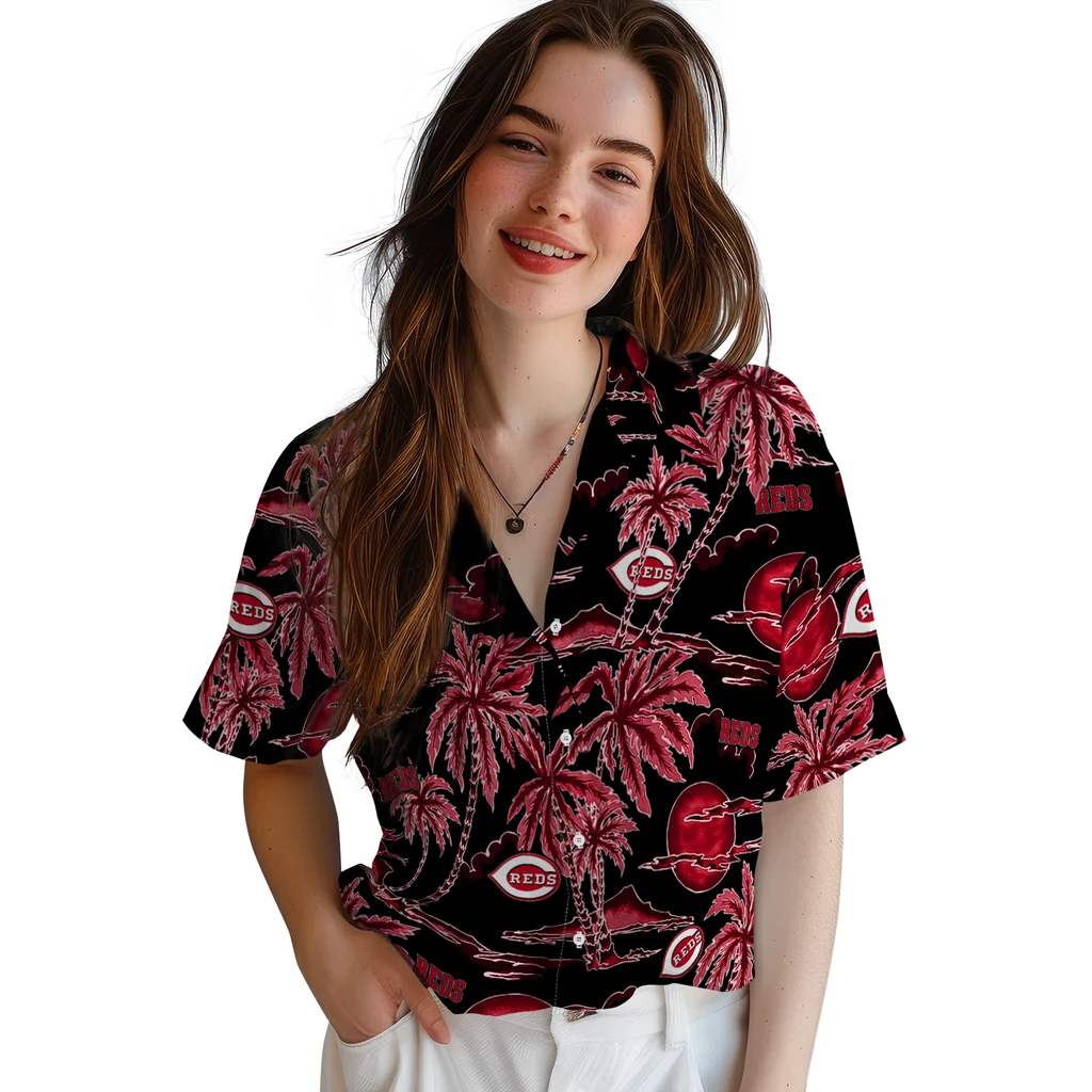 Cincinnati Reds Hawaiian Shirt - Palm Sunset cincinnati reds palm sunset hawaiian shirts latest model