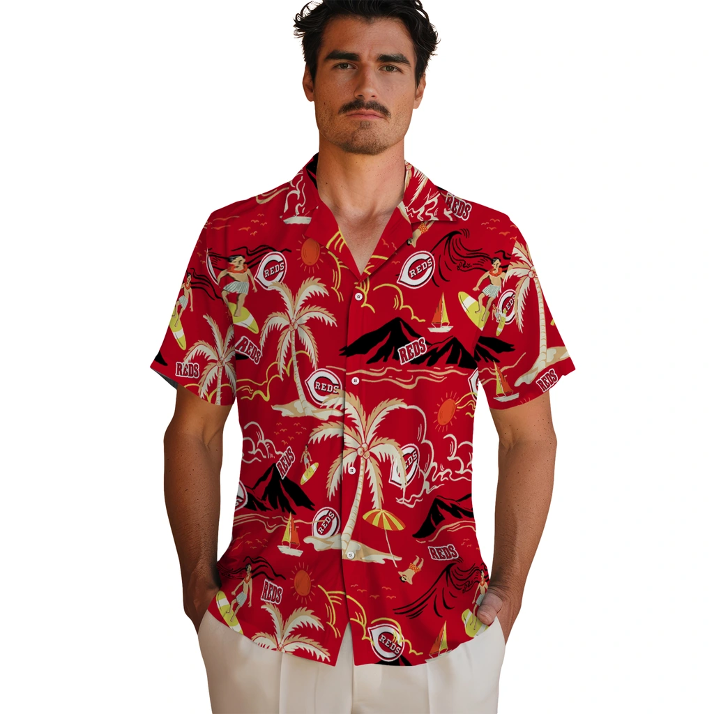 Cincinnati Reds Hawaiian Shirt - Palm Tree Island cincinnati reds palm tree island red hawaiian shirts fashion forward