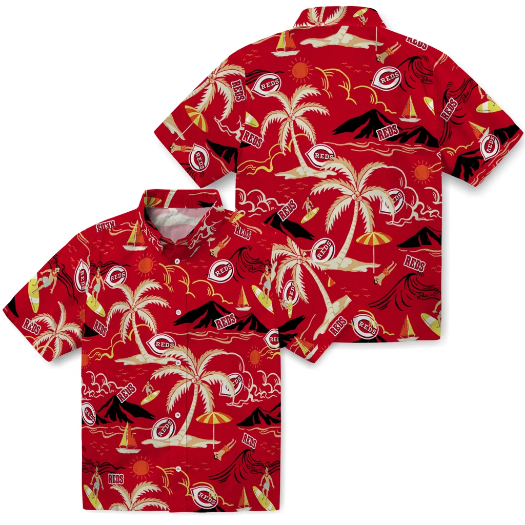 Cincinnati Reds Hawaiian Shirt - Palm Tree Island cincinnati reds palm tree island red hawaiian shirts high quality