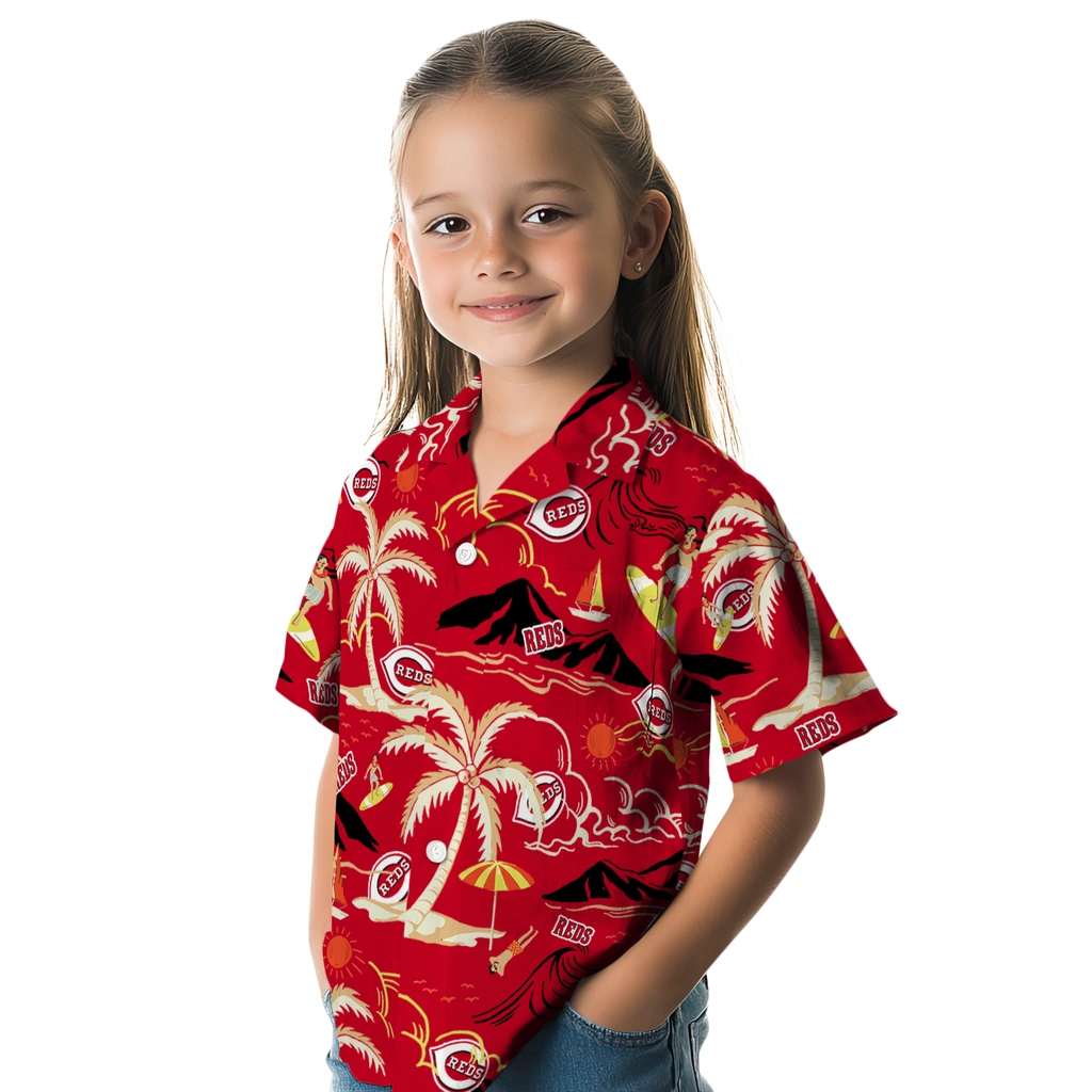 Cincinnati Reds Hawaiian Shirt - Palm Tree Island cincinnati reds palm tree island red hawaiian shirts premium grade