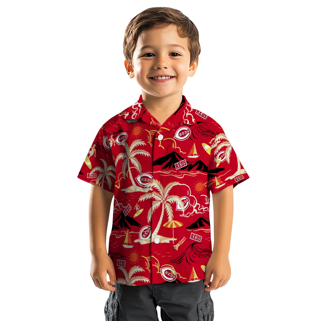 Cincinnati Reds Hawaiian Shirt - Palm Tree Island cincinnati reds palm tree island red hawaiian shirts top rated