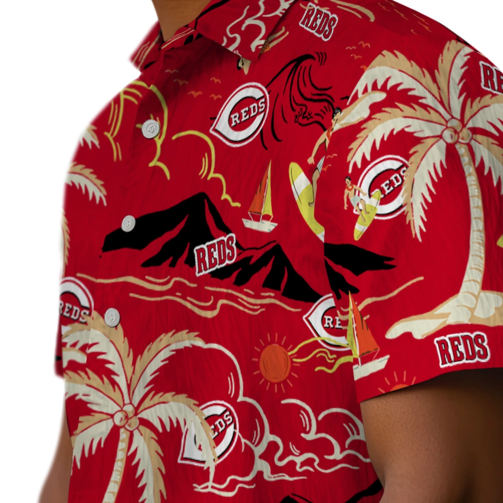 Cincinnati Reds Hawaiian Shirt - Palm Tree Island cincinnati reds palm tree island red hawaiian shirts trendy