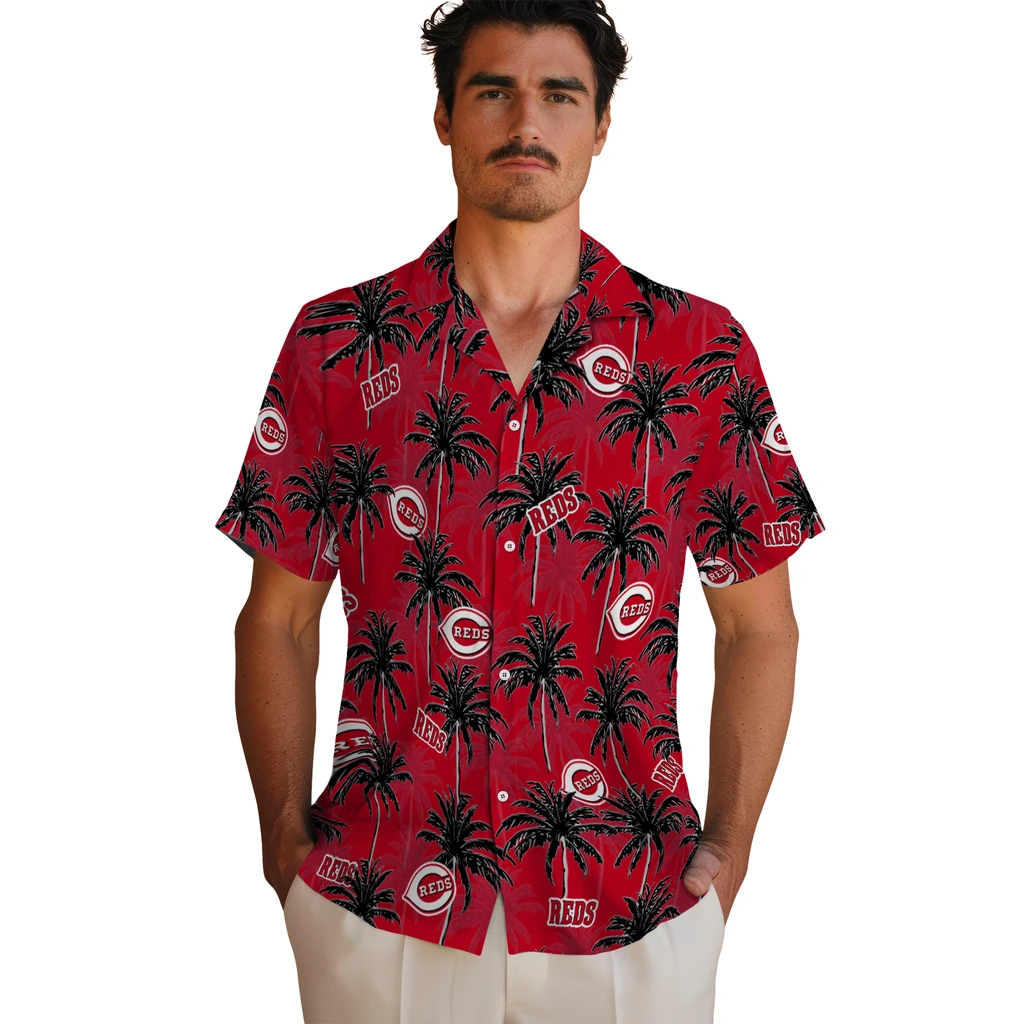 Cincinnati Reds Hawaiian Shirt - Palm Tree Motif cincinnati reds palm grove red hawaiian shirts fashion forward
