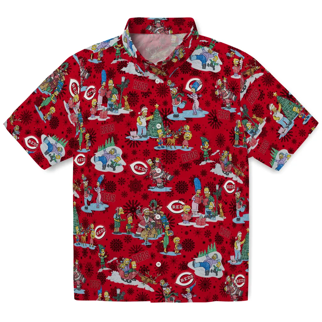 Cincinnati Reds Hawaiian Shirt - Simpsons Christmas cincinnati reds simpsons christmas red hawaiian shirts best selling