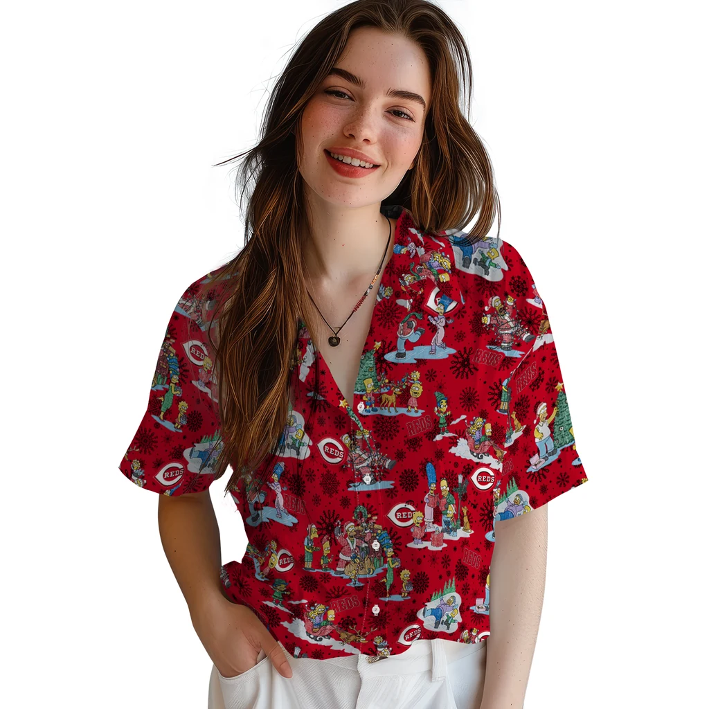 Cincinnati Reds Hawaiian Shirt - Simpsons Christmas cincinnati reds simpsons christmas red hawaiian shirts latest model